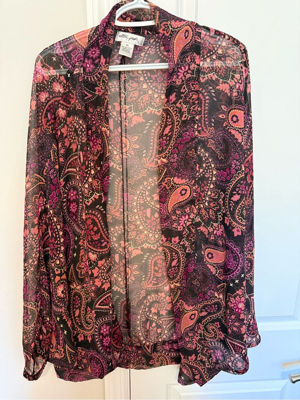 Ultra Pink Sheer Paisley Blouse in Black, Pink & Orange